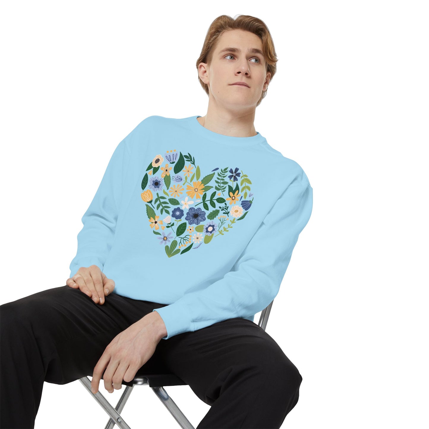 Blue Flowers Heart - Comfort Colors Sweatshirt