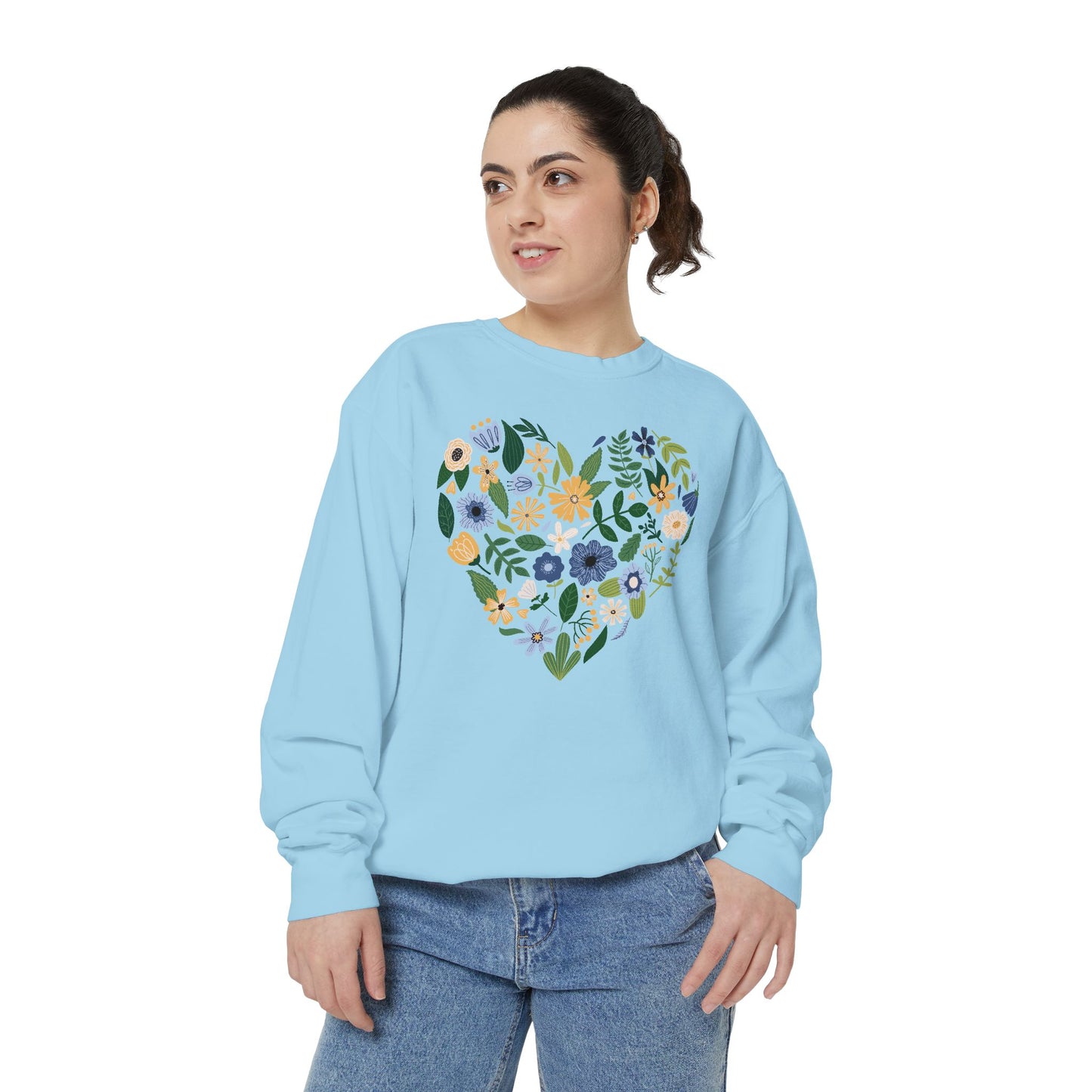 Blue Flowers Heart - Comfort Colors Sweatshirt