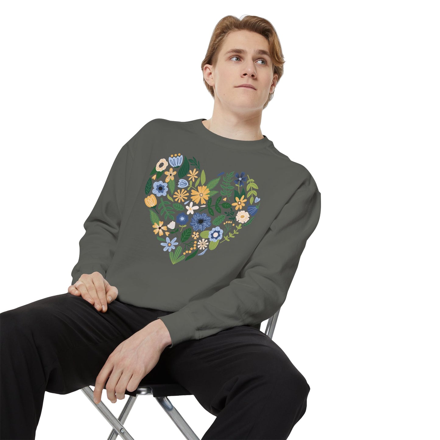 Blue Flowers Heart - Comfort Colors Sweatshirt