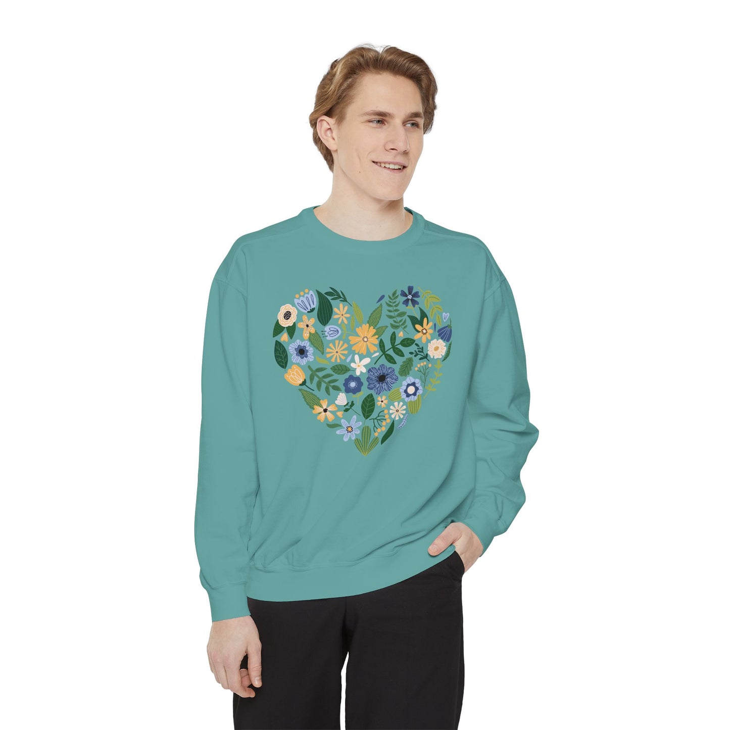 Blue Flowers Heart - Comfort Colors Sweatshirt
