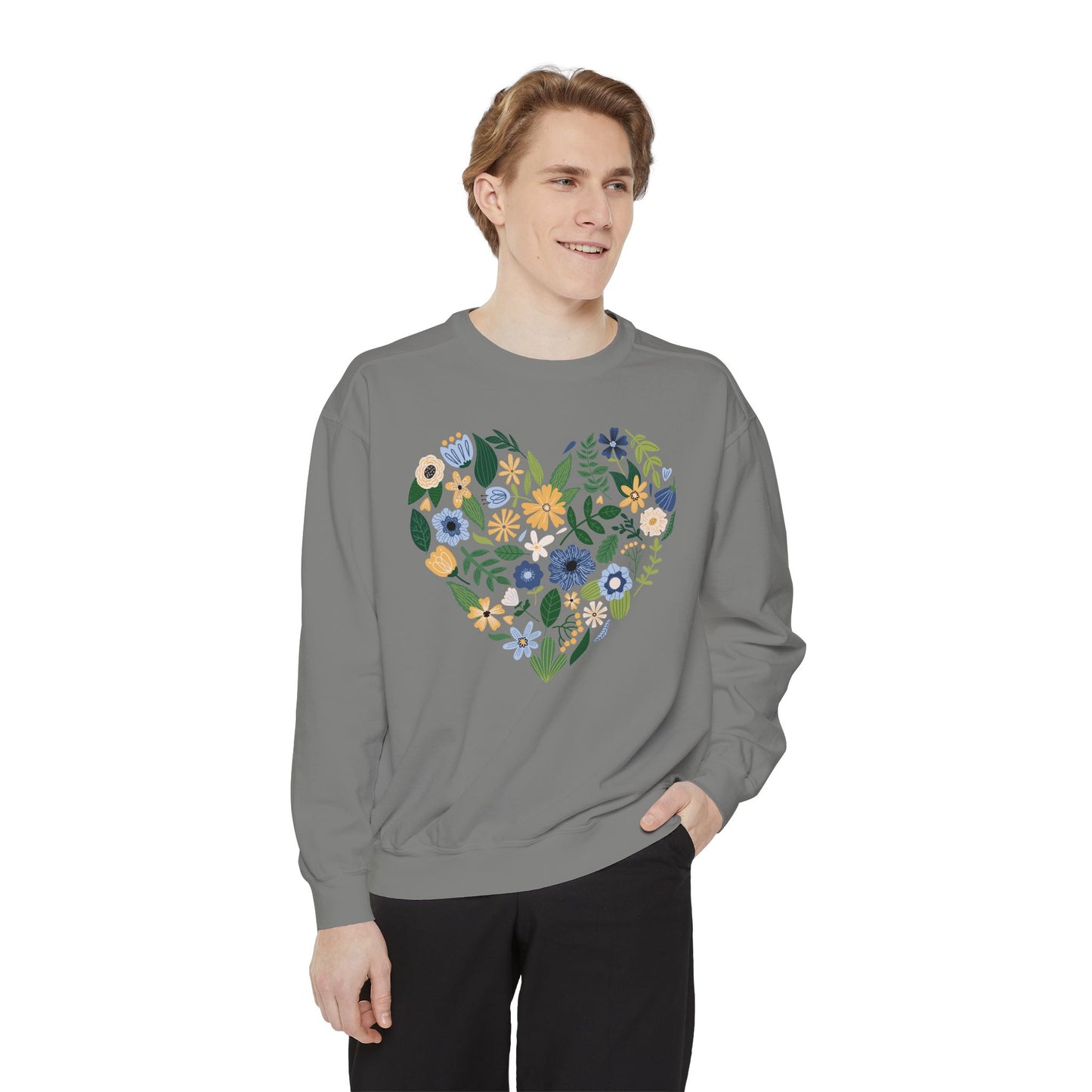 Blue Flowers Heart - Comfort Colors Sweatshirt