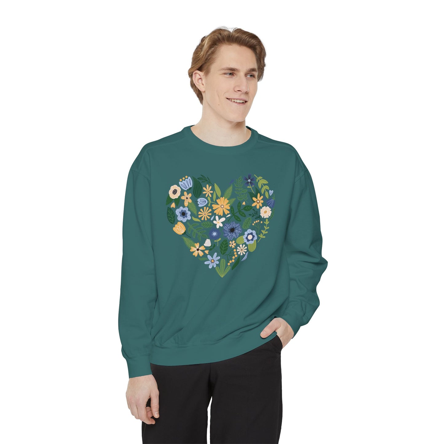 Blue Flowers Heart - Comfort Colors Sweatshirt