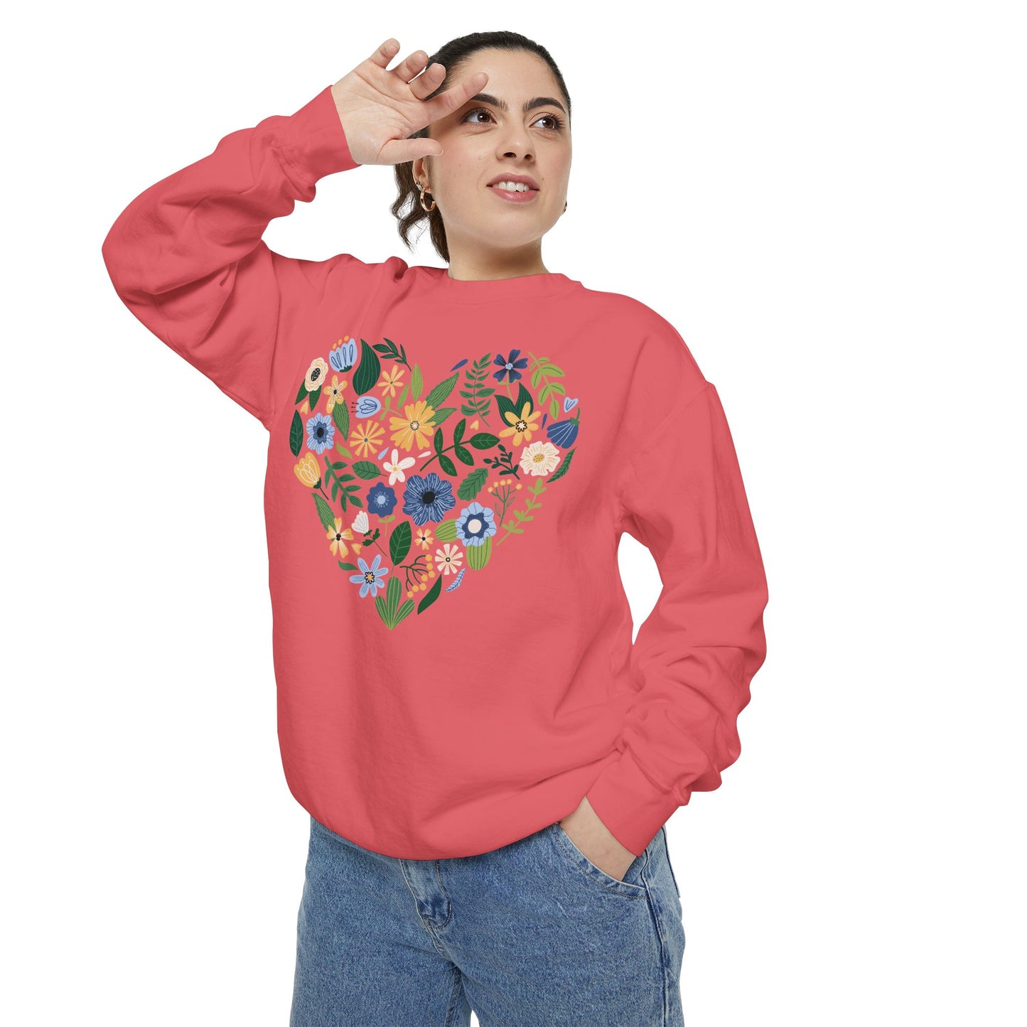Blue Flowers Heart - Comfort Colors Sweatshirt