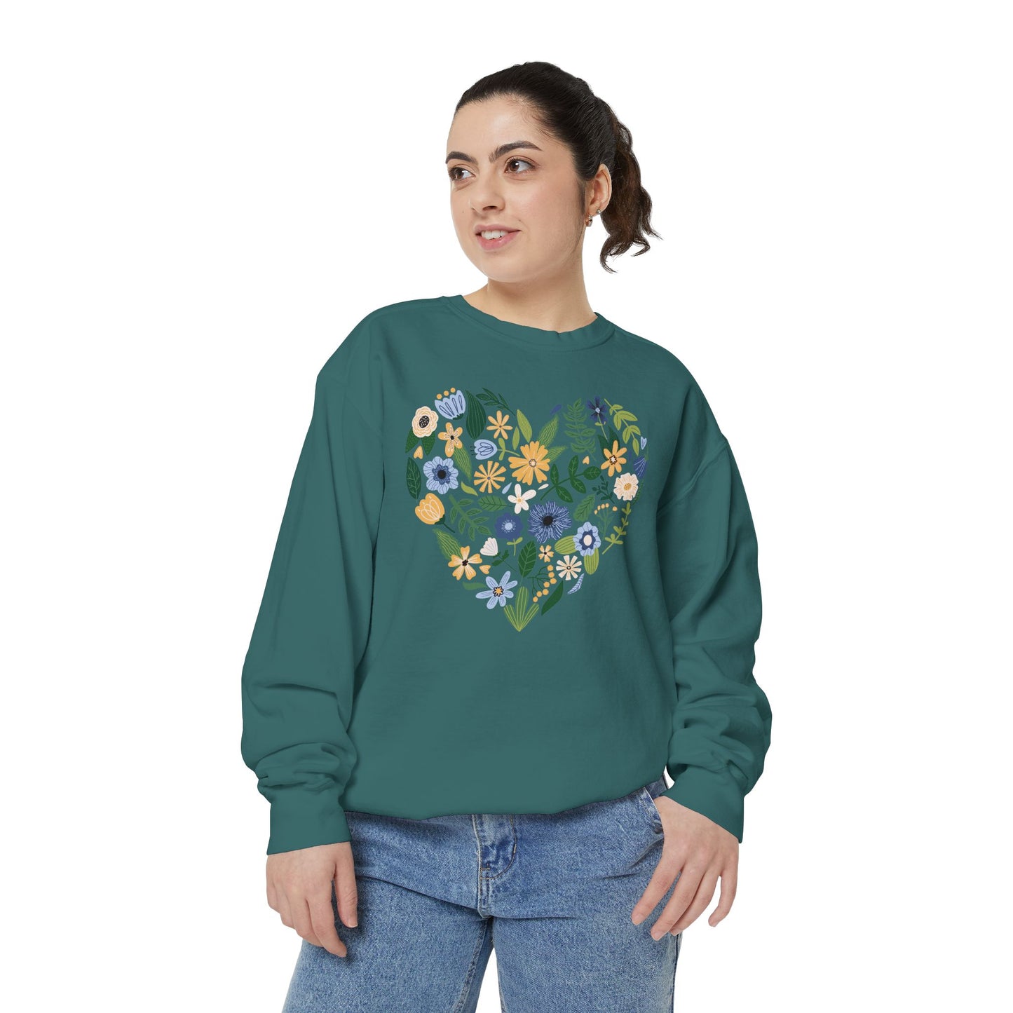 Blue Flowers Heart - Comfort Colors Sweatshirt