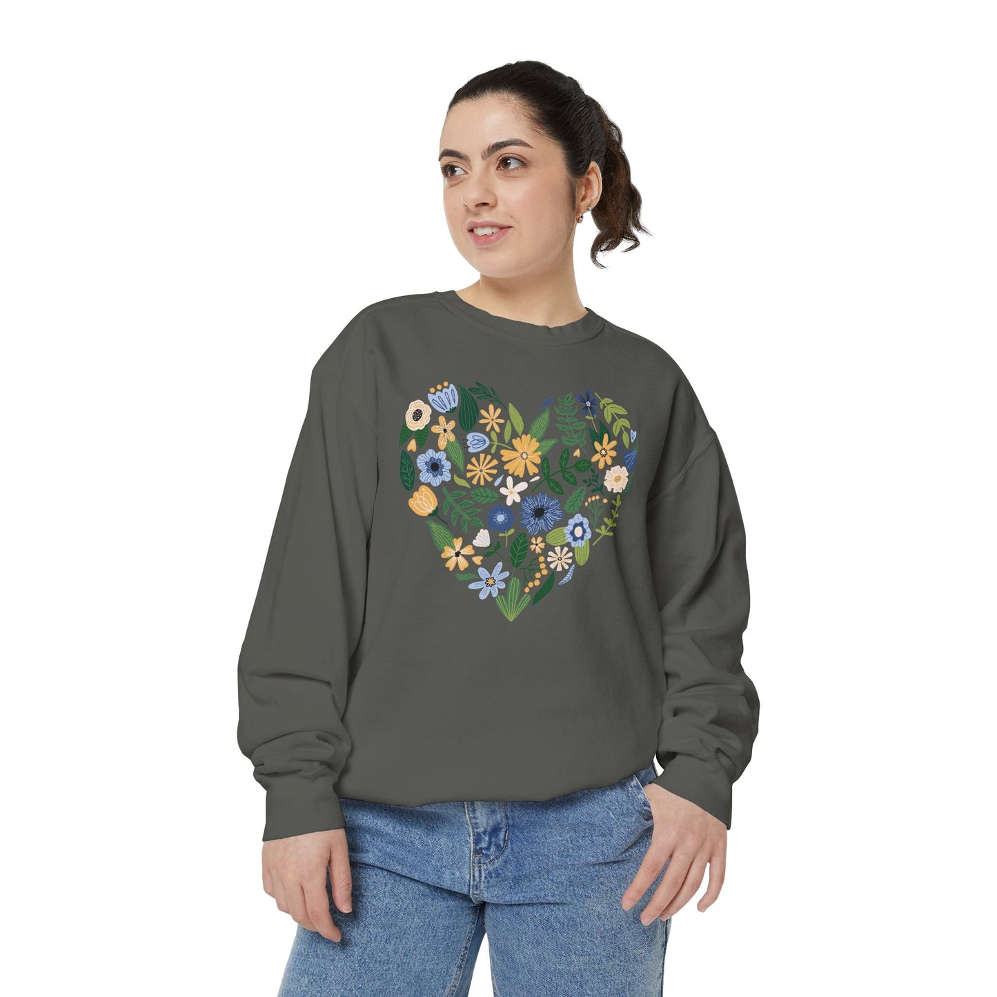 Blue Flowers Heart - Comfort Colors Sweatshirt