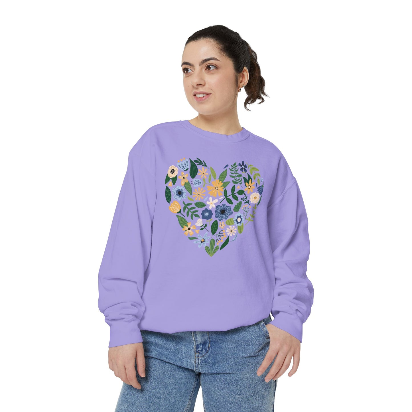Blue Flowers Heart - Comfort Colors Sweatshirt