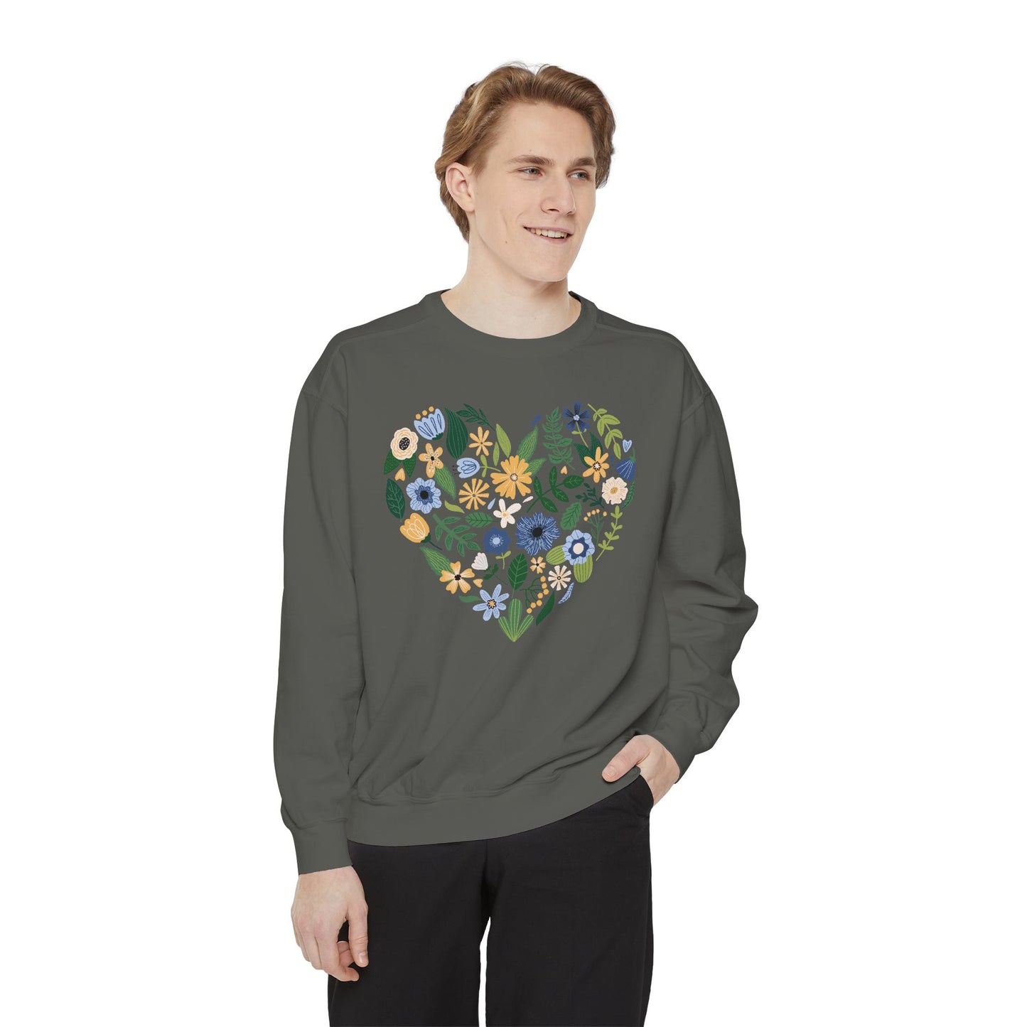 Blue Flowers Heart - Comfort Colors Sweatshirt
