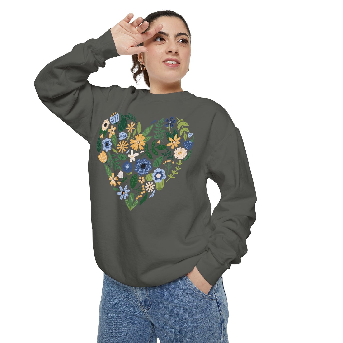 Blue Flowers Heart - Comfort Colors Sweatshirt