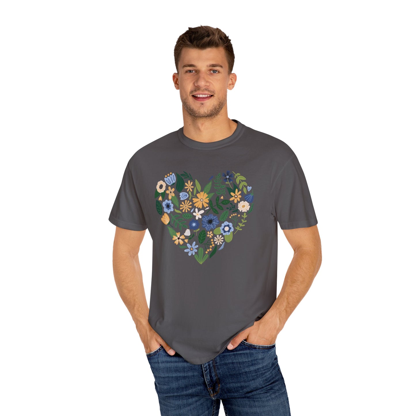 Blue Flowers Heart - Comfort Colors Shirt