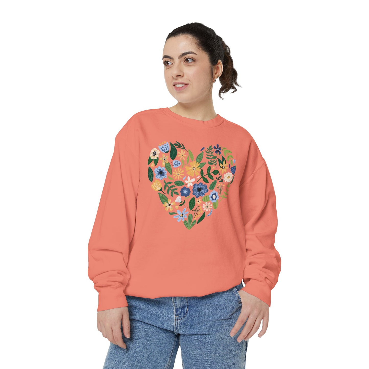 Blue Flowers Heart - Comfort Colors Sweatshirt