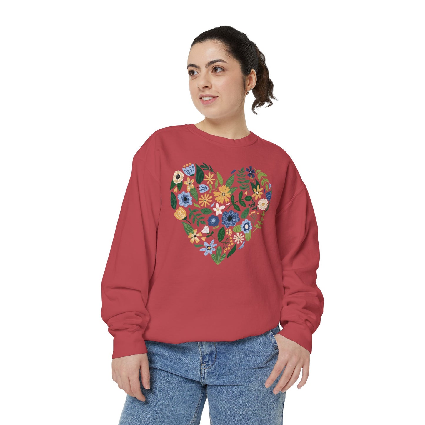 Blue Flowers Heart - Comfort Colors Sweatshirt