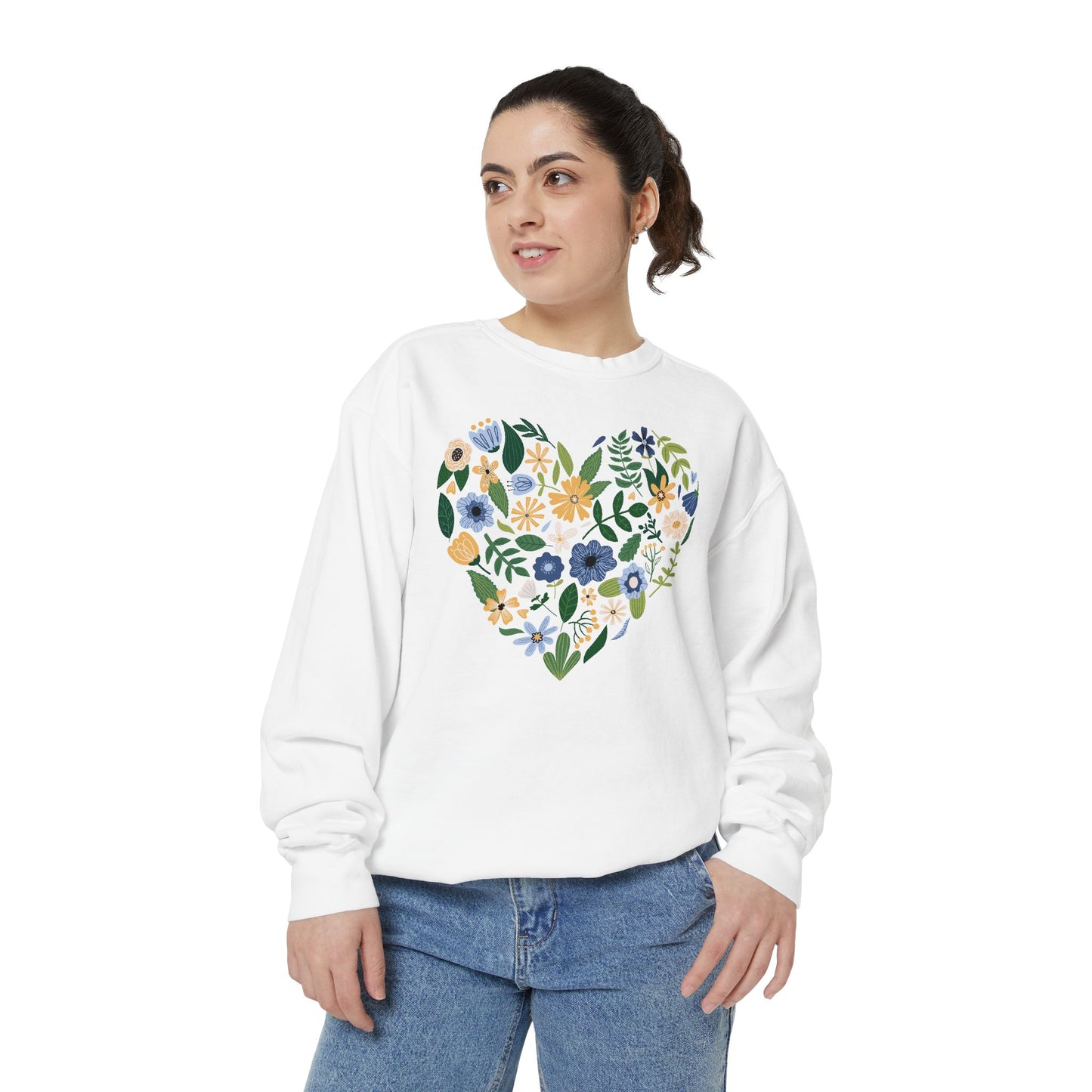 Blue Flowers Heart - Comfort Colors Sweatshirt