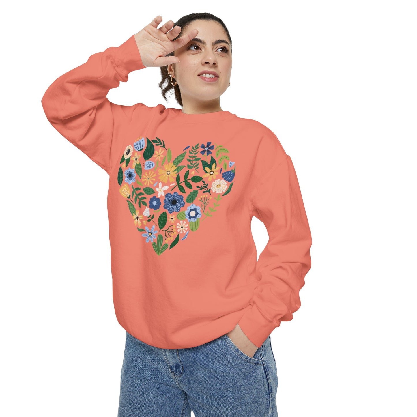 Blue Flowers Heart - Comfort Colors Sweatshirt