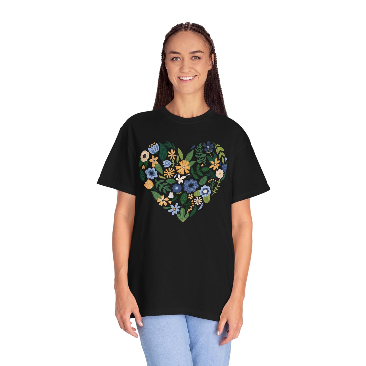 Blue Flowers Heart - Comfort Colors Shirt
