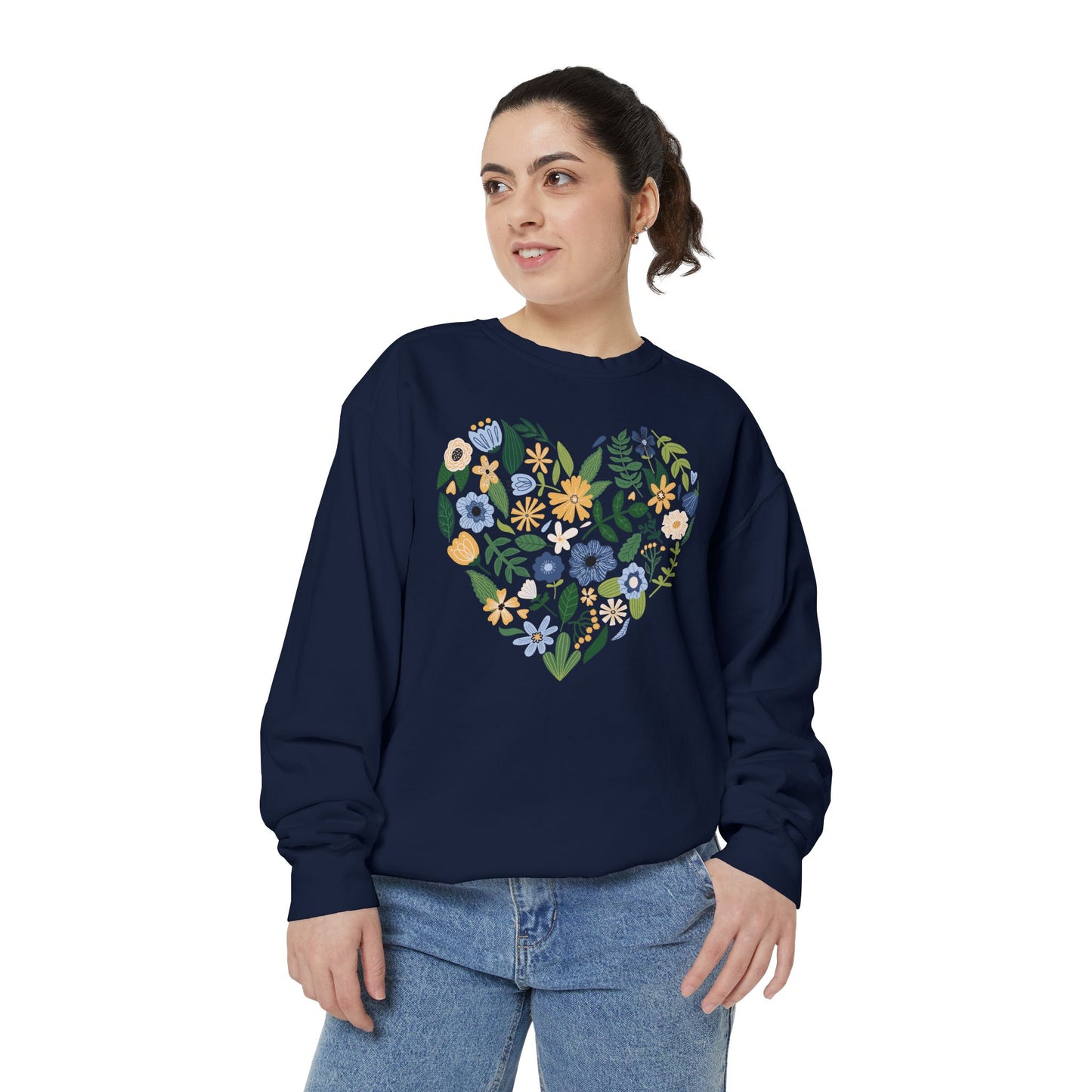 Blue Flowers Heart - Comfort Colors Sweatshirt