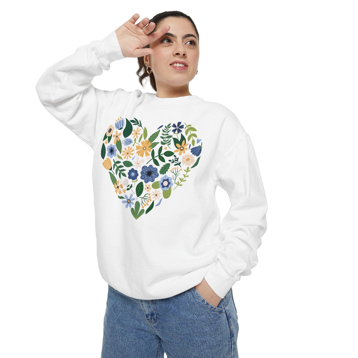Blue Flowers Heart - Comfort Colors Sweatshirt