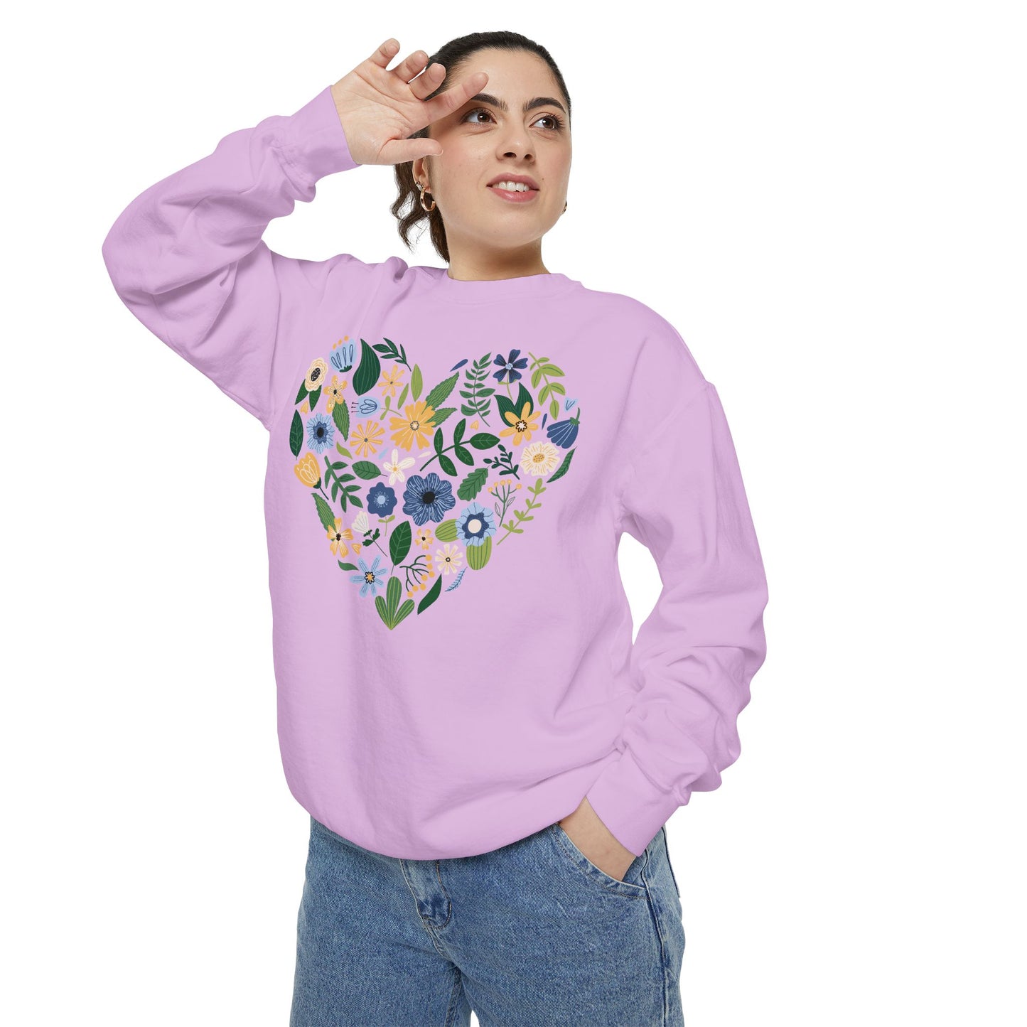Blue Flowers Heart - Comfort Colors Sweatshirt