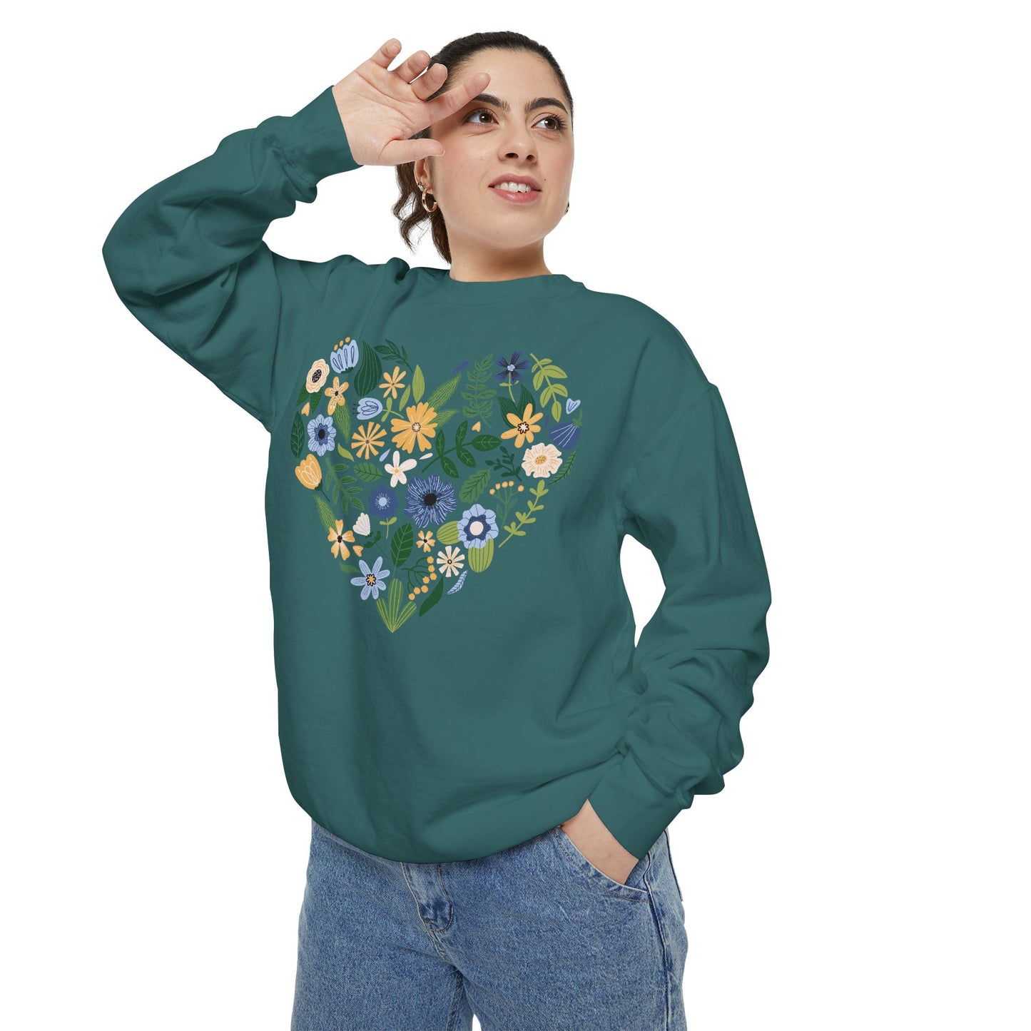Blue Flowers Heart - Comfort Colors Sweatshirt