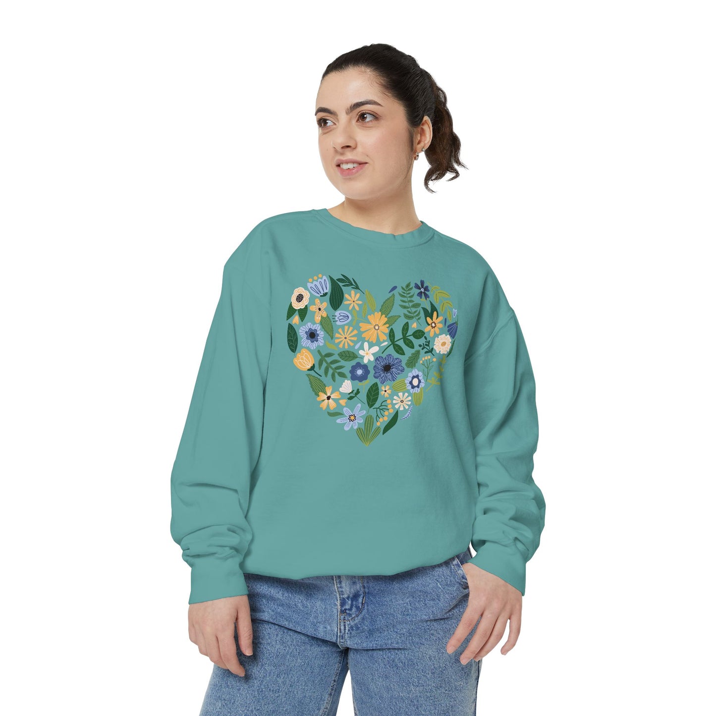 Blue Flowers Heart - Comfort Colors Sweatshirt
