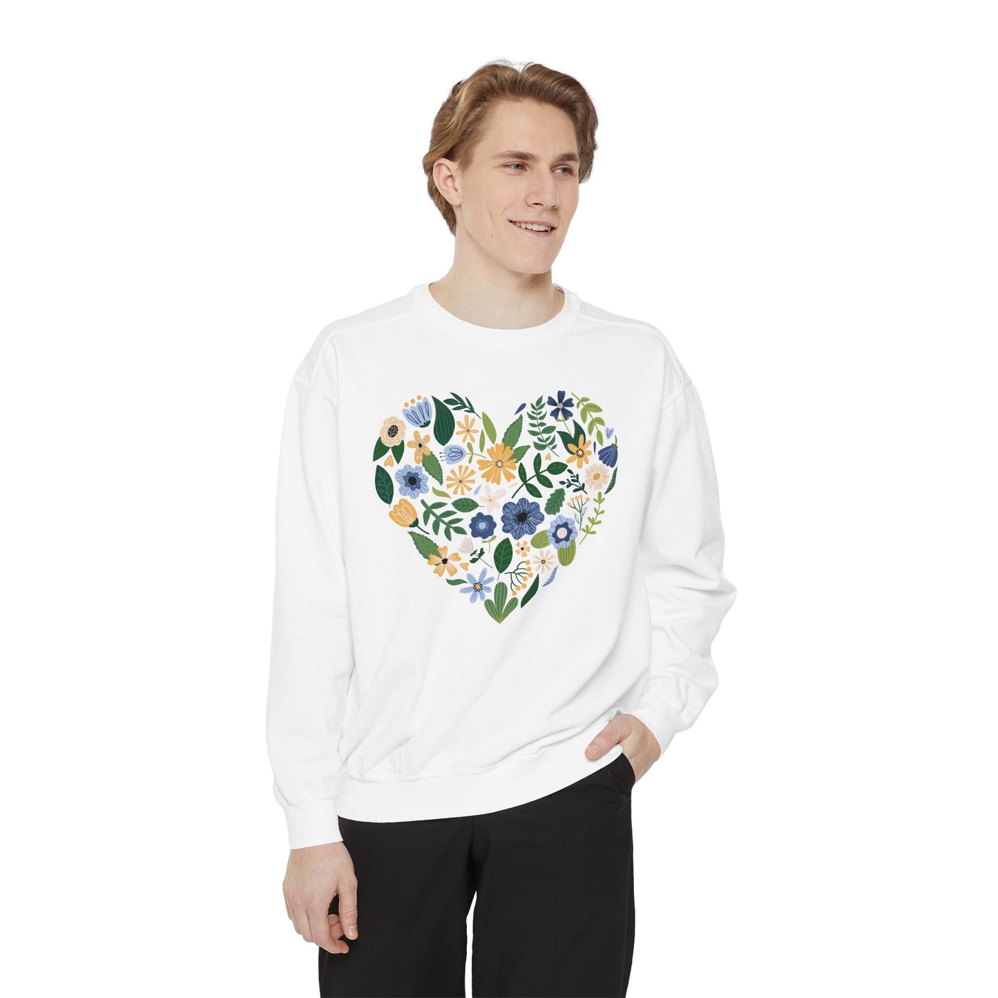 Blue Flowers Heart - Comfort Colors Sweatshirt