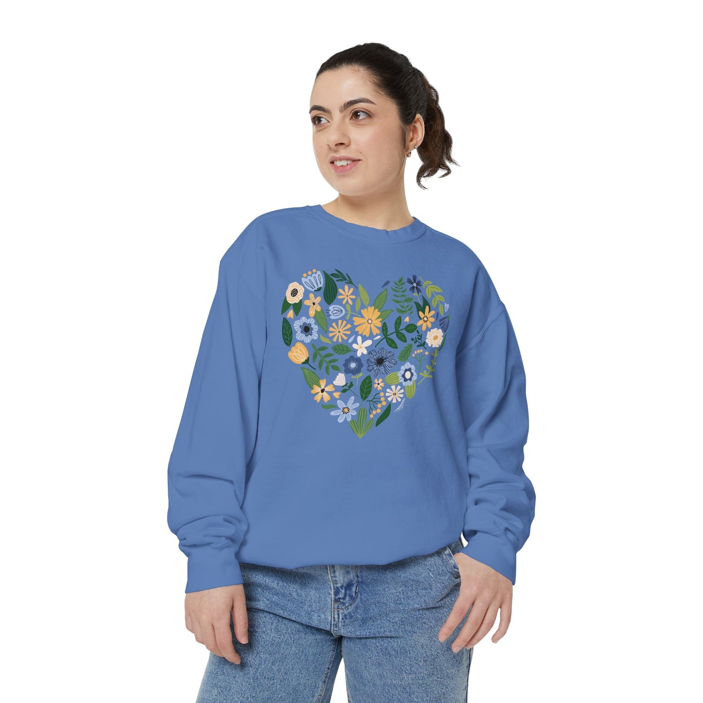 Blue Flowers Heart - Comfort Colors Sweatshirt