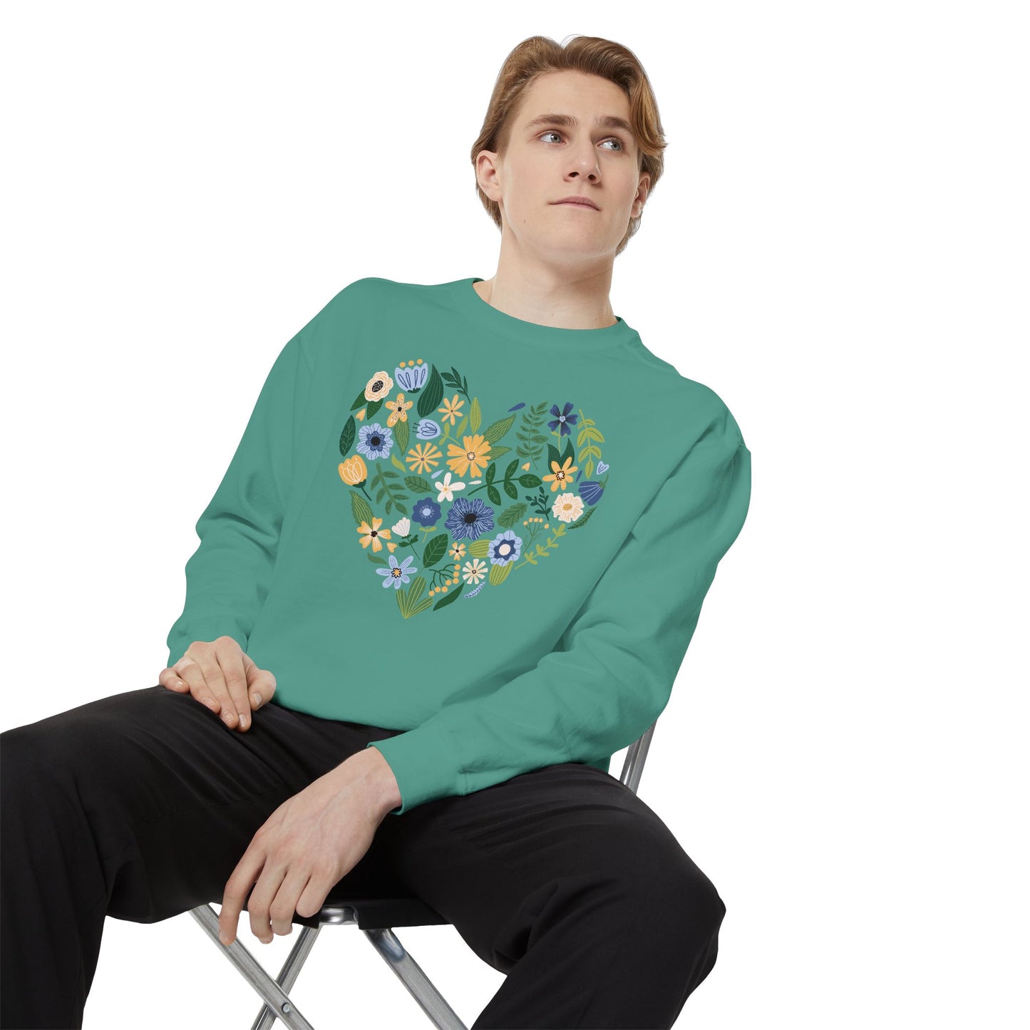 Blue Flowers Heart - Comfort Colors Sweatshirt