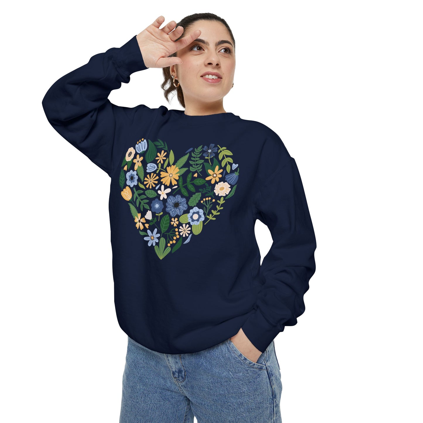 Blue Flowers Heart - Comfort Colors Sweatshirt