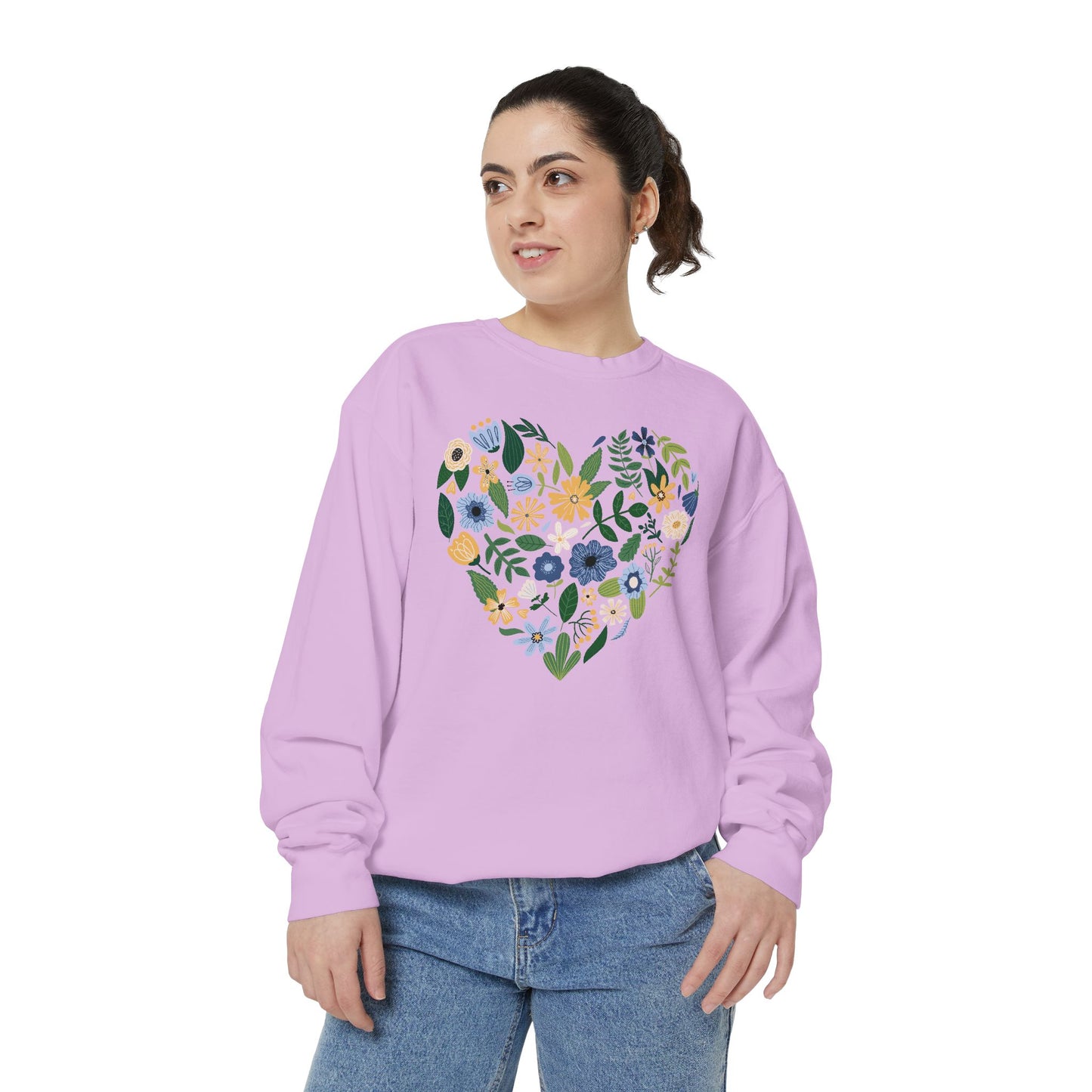Blue Flowers Heart - Comfort Colors Sweatshirt