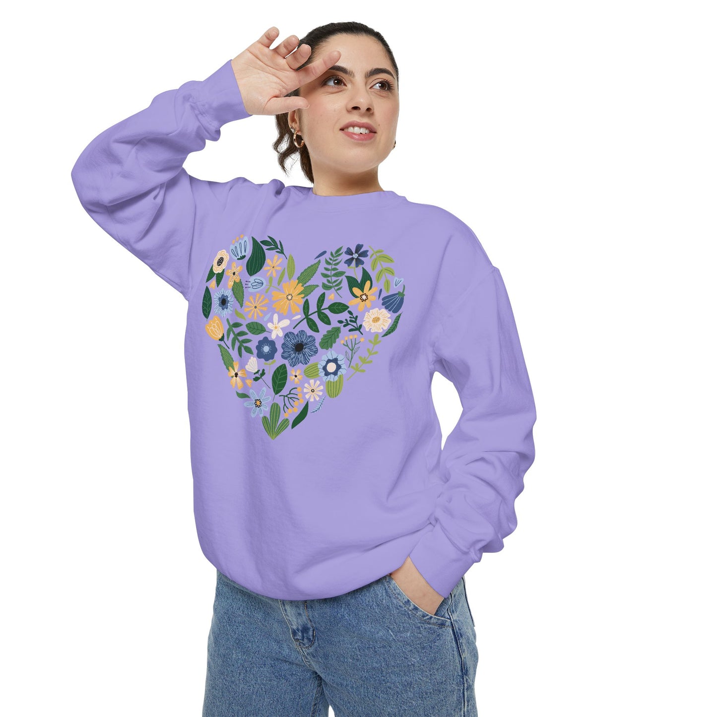 Blue Flowers Heart - Comfort Colors Sweatshirt