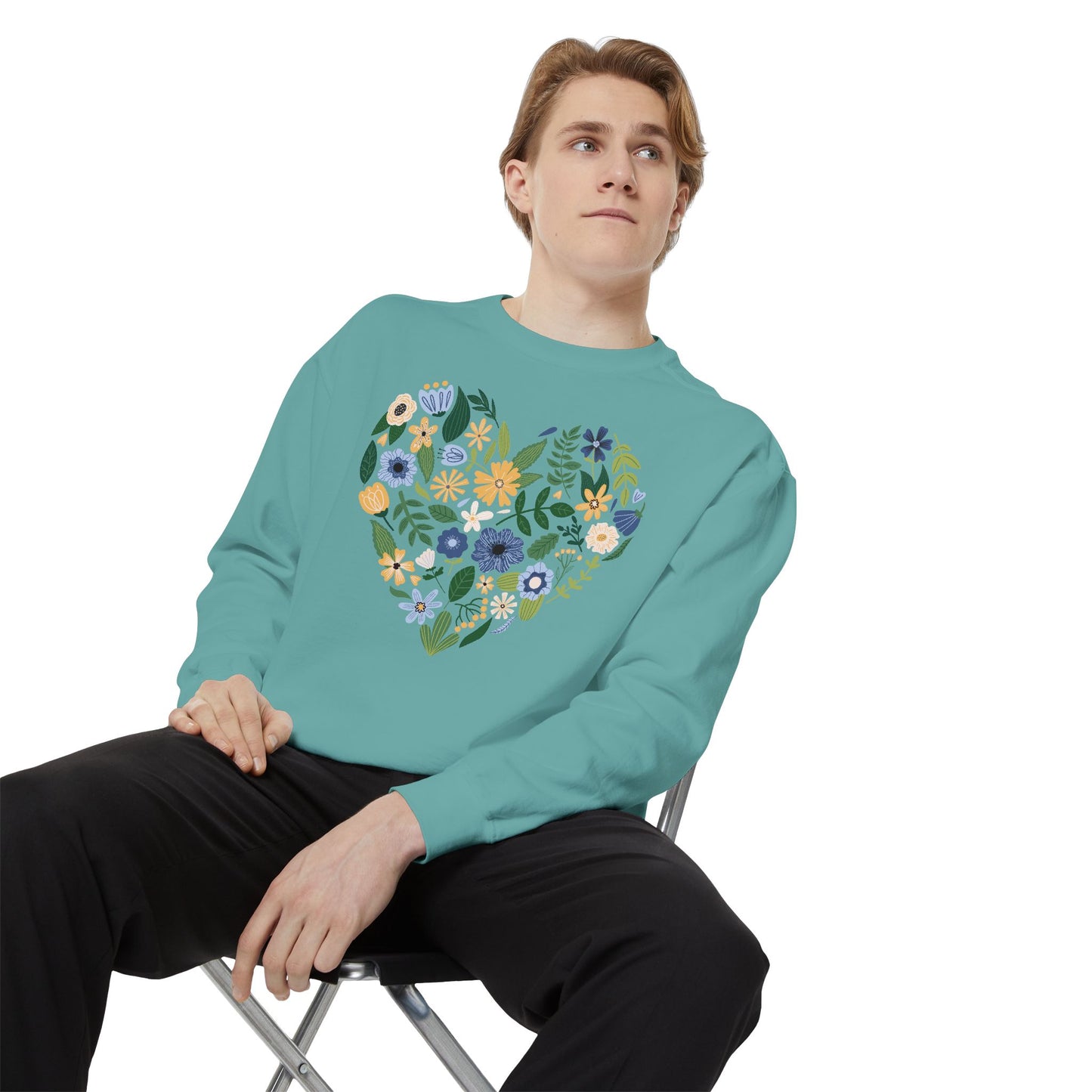Blue Flowers Heart - Comfort Colors Sweatshirt