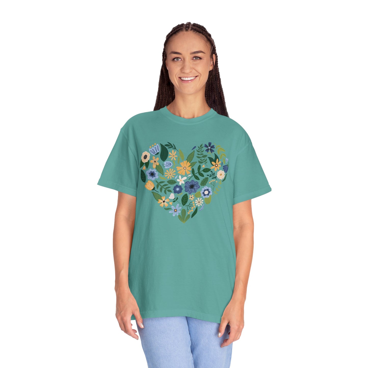 Blue Flowers Heart - Comfort Colors Shirt