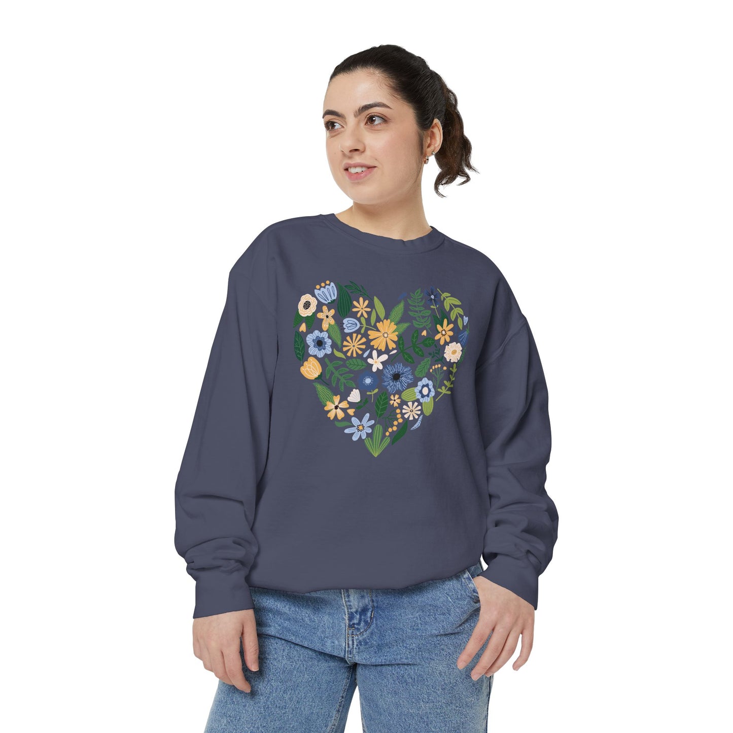 Blue Flowers Heart - Comfort Colors Sweatshirt