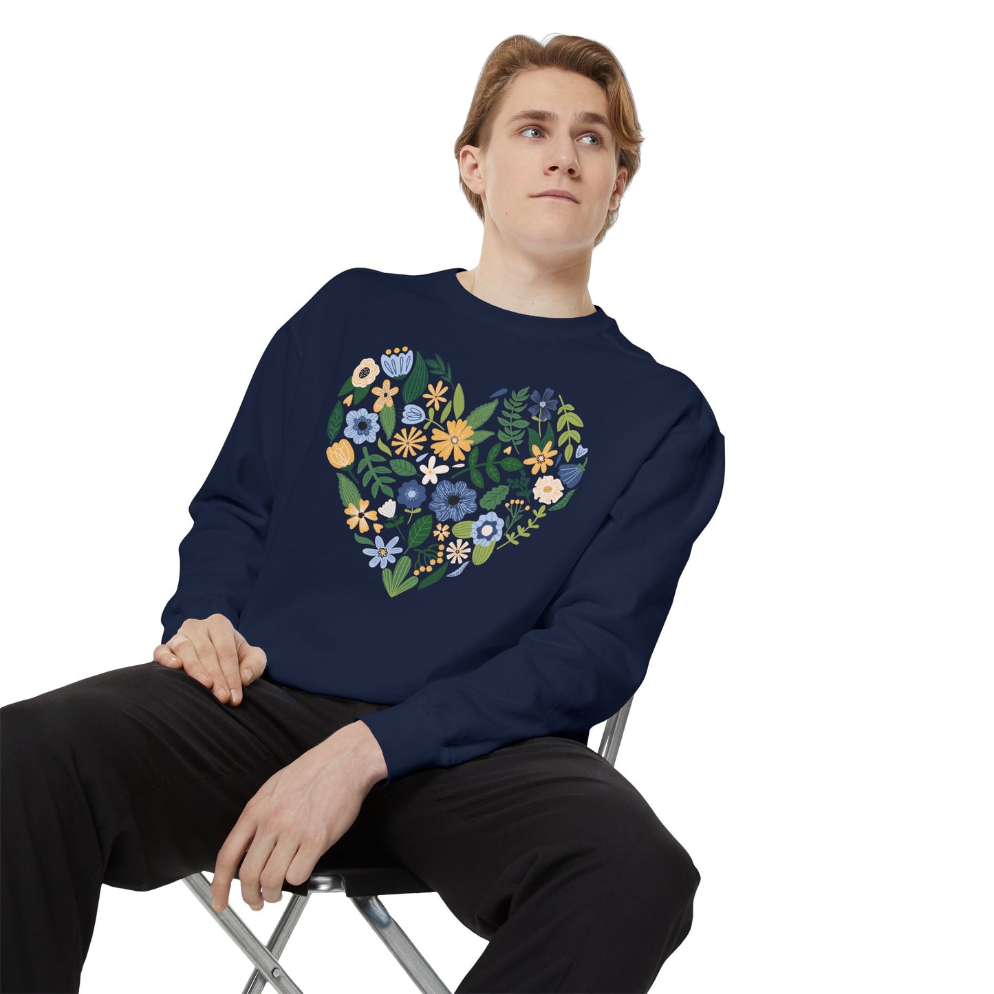 Blue Flowers Heart - Comfort Colors Sweatshirt