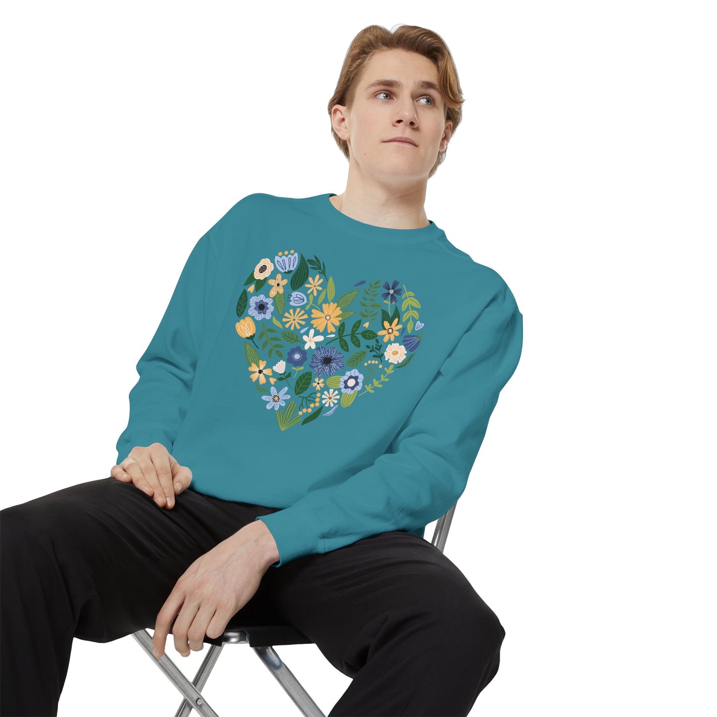 Blue Flowers Heart - Comfort Colors Sweatshirt