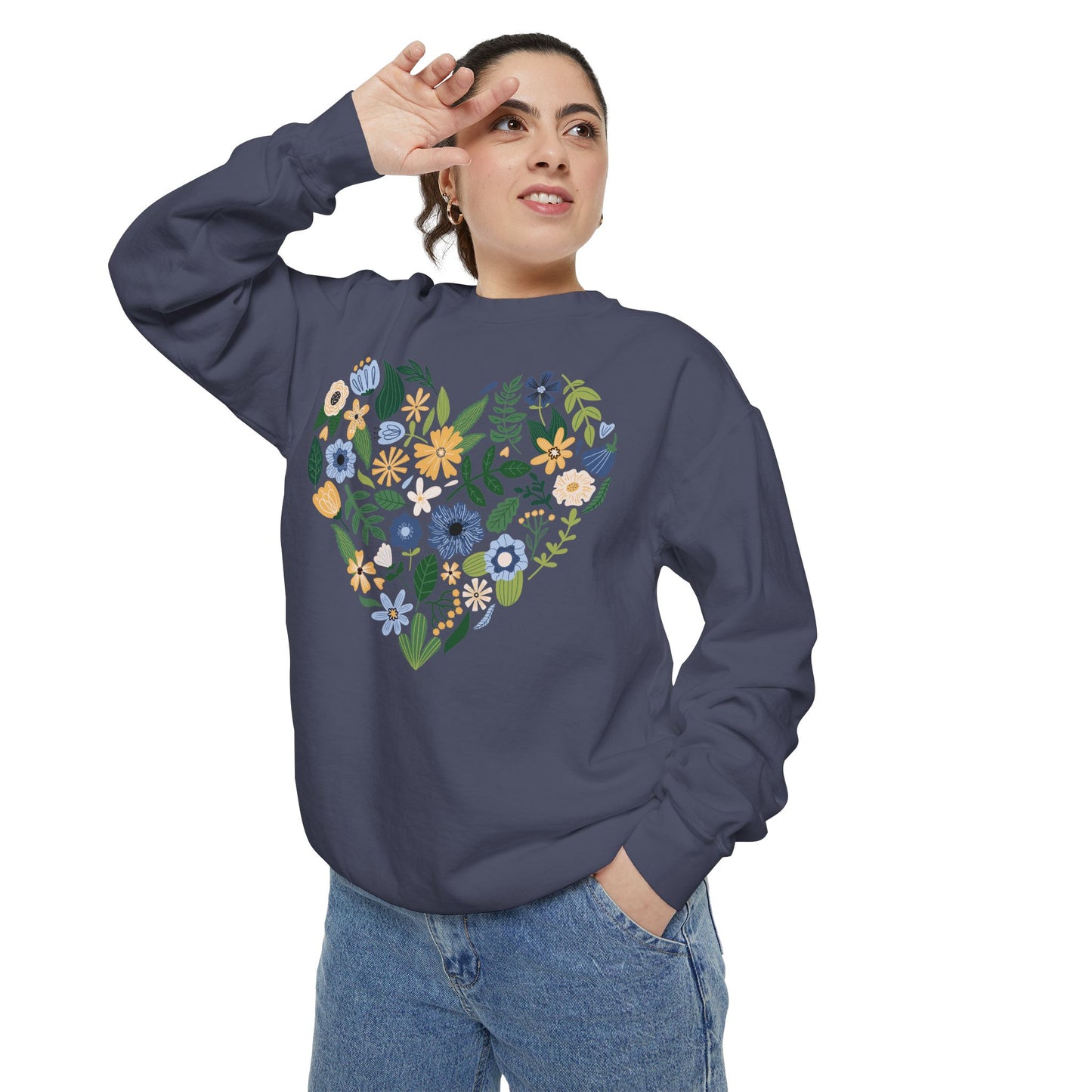 Blue Flowers Heart - Comfort Colors Sweatshirt