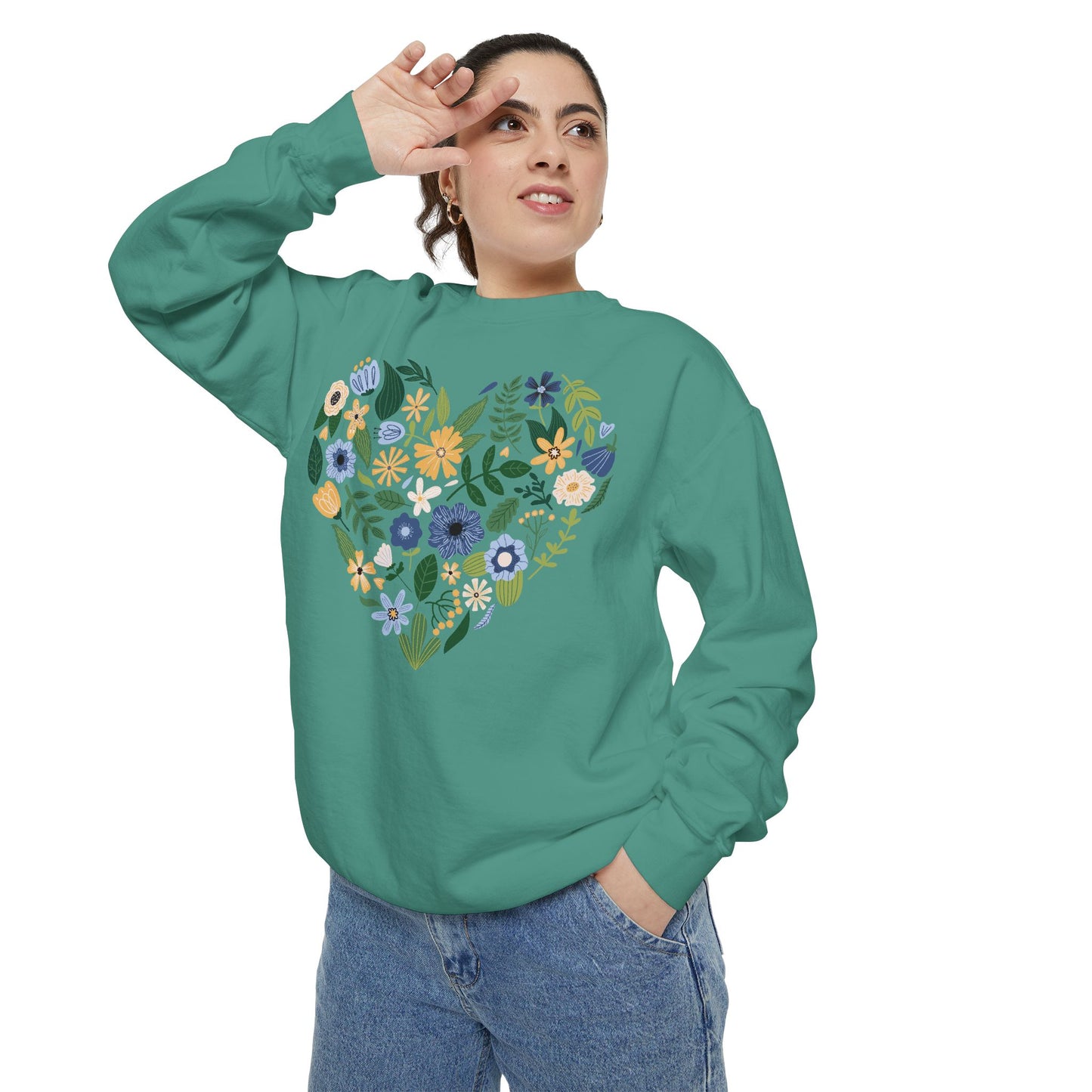 Blue Flowers Heart - Comfort Colors Sweatshirt