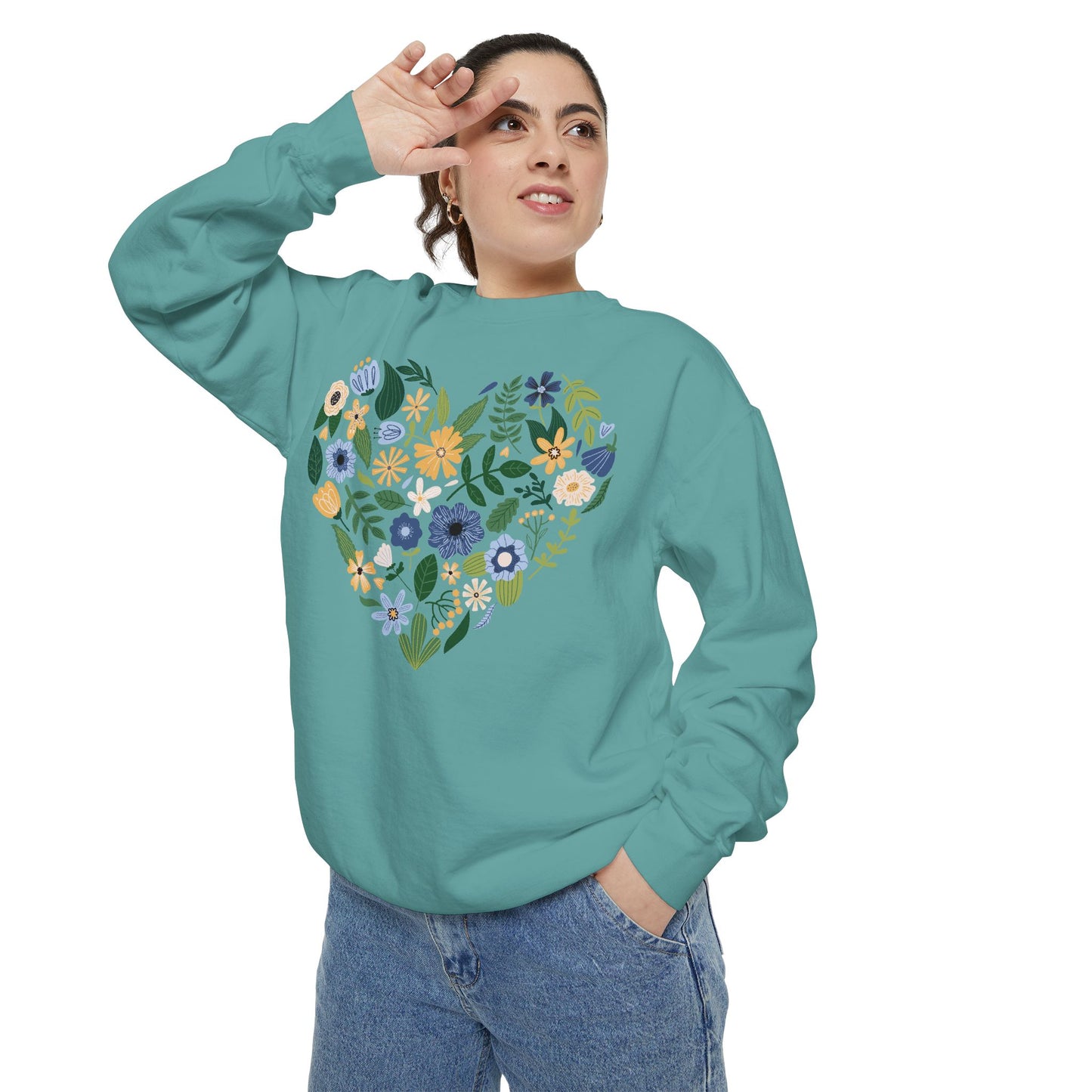 Blue Flowers Heart - Comfort Colors Sweatshirt