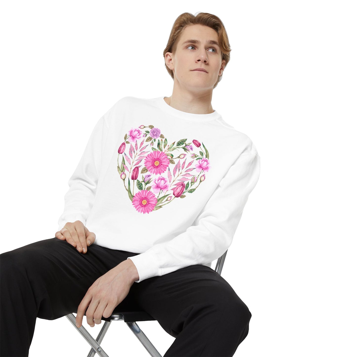 Pink Flowers Heart - Comfort Colors Sweatshirt