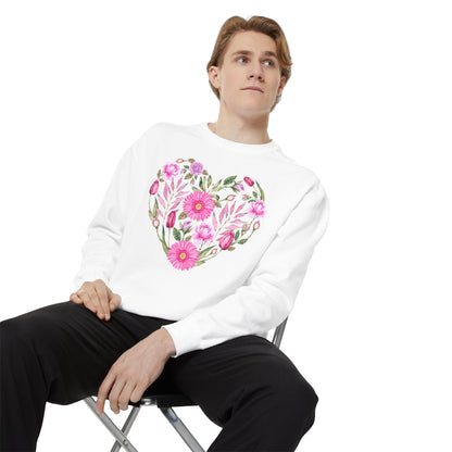 Pink Flowers Heart - Comfort Colors Sweatshirt