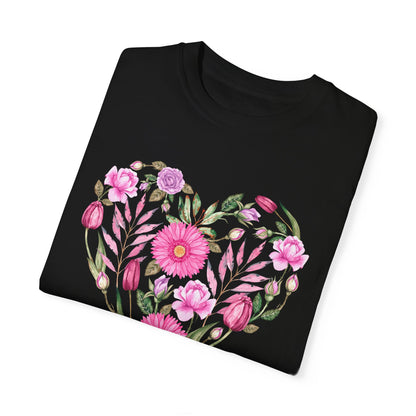 Pink Flowers Heart - Comfort Colors Shirt