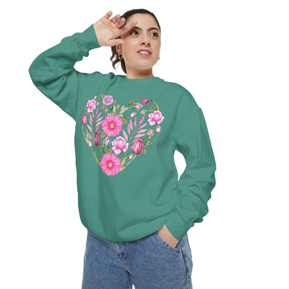 Pink Flowers Heart - Comfort Colors Sweatshirt