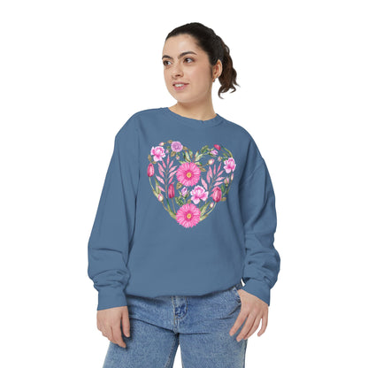 Pink Flowers Heart - Comfort Colors Sweatshirt