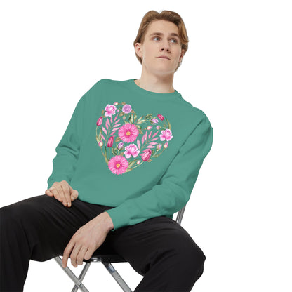 Pink Flowers Heart - Comfort Colors Sweatshirt