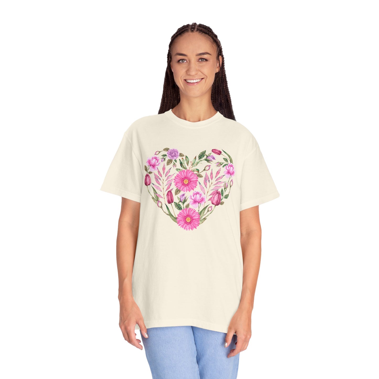 Pink Flowers Heart - Comfort Colors Shirt