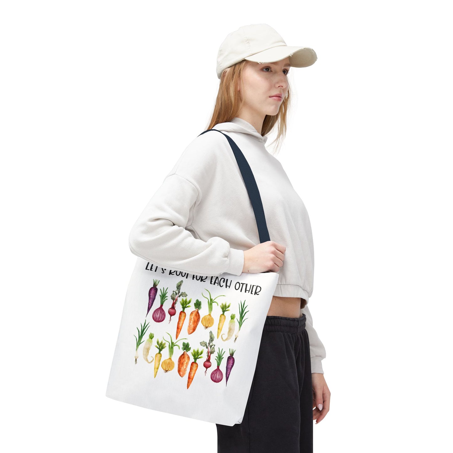 Let's Root for Each Other Tote Bag - Colorful Vegetable Design