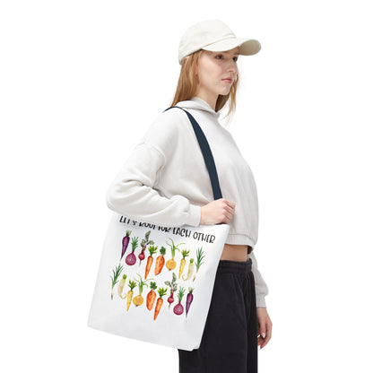 Let's Root for Each Other Tote Bag - Colorful Vegetable Design