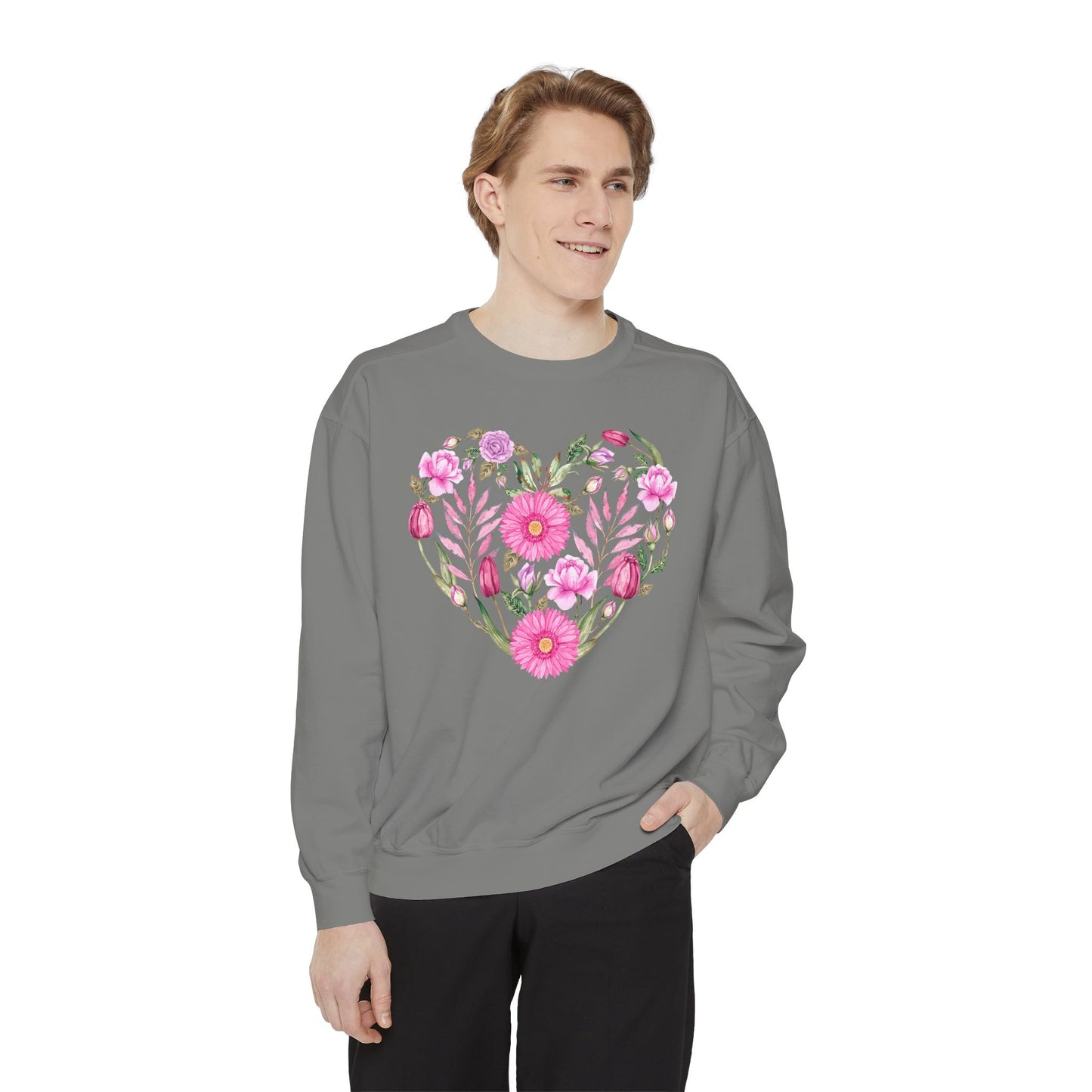 Pink Flowers Heart - Comfort Colors Sweatshirt