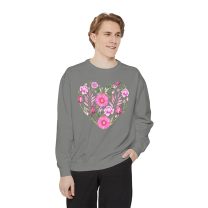 Pink Flowers Heart - Comfort Colors Sweatshirt