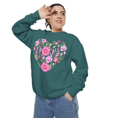 Pink Flowers Heart - Comfort Colors Sweatshirt