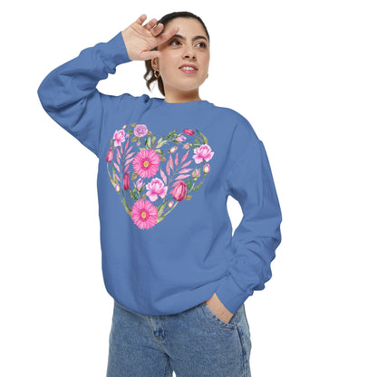 Pink Flowers Heart - Comfort Colors Sweatshirt